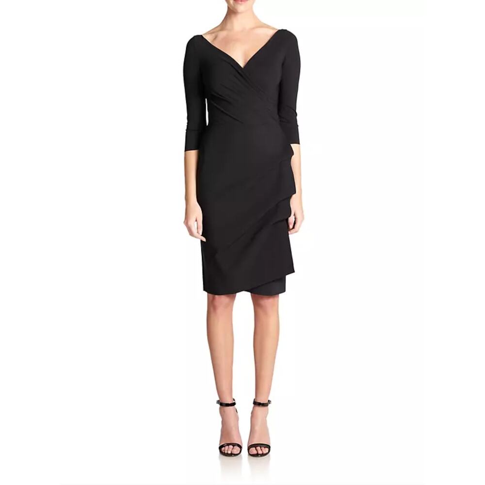 Chiara Boni La Petite Robe Florian Black Faux Wrap Ruched Sheath Dress
